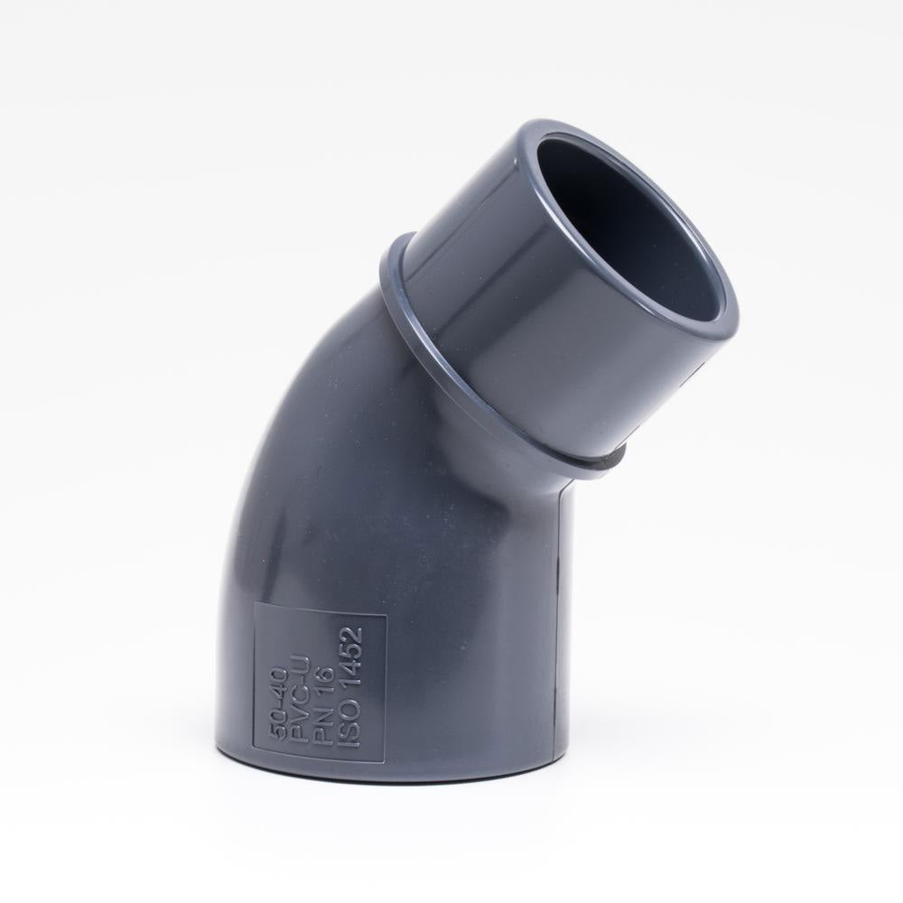 PVC-supistuskulma 45° – 50 mm × 1½ tuumaa PVC-supistuskulma 45° – 50 mm × 1½ tuumaa